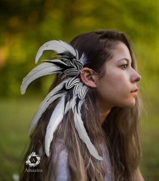 Bohemian Wedding Feather Headpiece, White Wedding Accessories, Beach Wedding, Rustic Boho Wedding, Hippie Bride, Gypsy Wedding, Gift for Her