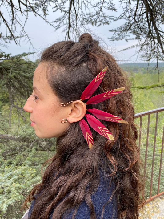 Choose Your Colour, Red, White, Black & Gold Feather Ear Cuff, No Piercing Cartilage Earring, Small Ear Cuff, Festival Bridal Hair Earrings