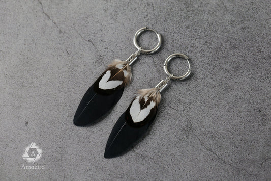 Unisex Detachable Hoop Earrings, Handmade Black Feather Earring, Small Silver Colour Statement Minimalist Earring for Men, Gift for Him Her