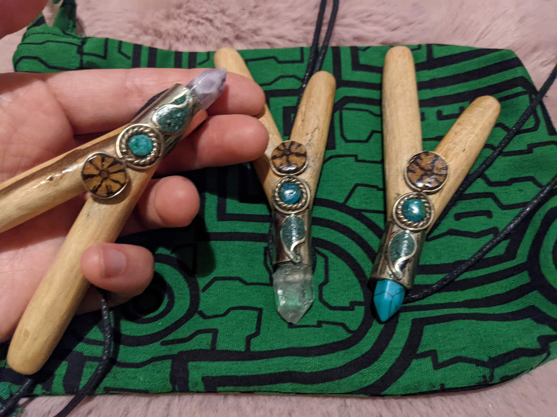 Kuripé Pipe W/ Bag - Palo Santo Wood Ayahuasca Crystal Amethyst Quartz Turquoise Icaro Hapé Rapé Tobacco Pipe