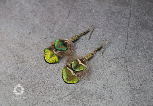 Mini Peacock Drop Delicate Earrings, Natural Small Statement Jewellery, Gipsy Hippie Fairy Elf Earrings, Jewlery, Gift for Best Firend Mum