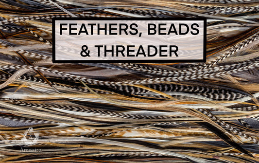 DIY Feather Hair Extension Kit, 20-25 Cm 8-11'' Natural Grizzly Feathers, Hair Lengthener Enhancements , Boho Hippie Stripped Hair Extension