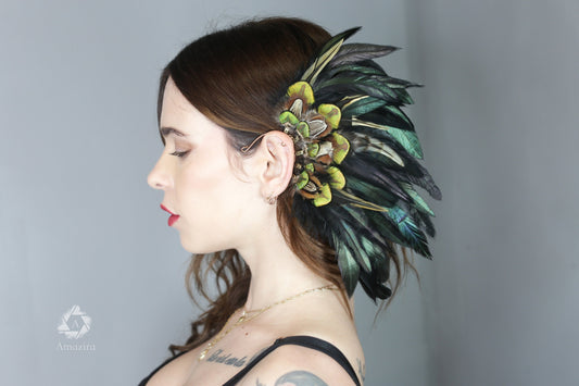 Black Headdress, Wedding Hair, Feather Fascinator, Larp Medieval Cosplay Head Piece, Bohemian Festival Hair, American Indian Inspired